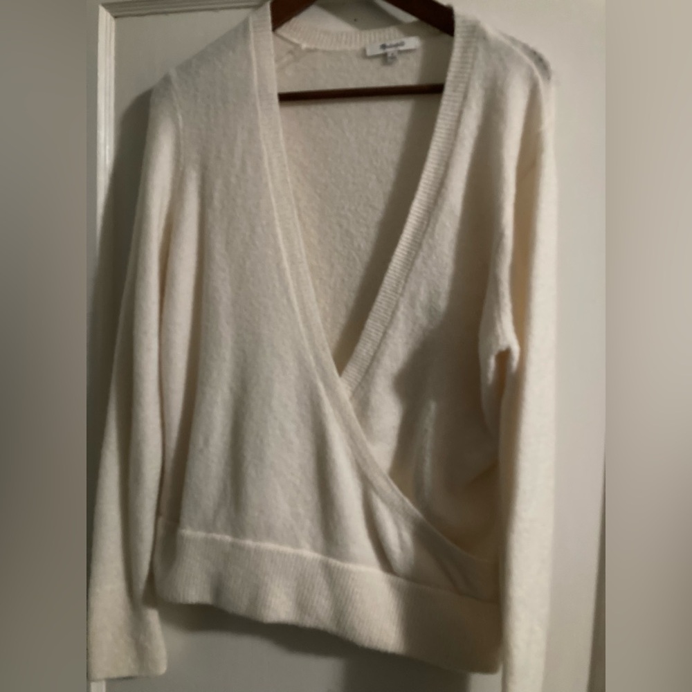 Madewell medium vneck cream wrap style sweater